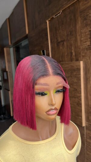 6 Inches 200grams Dark Root Burgundy Bonestraight paired with 2by6 Closure