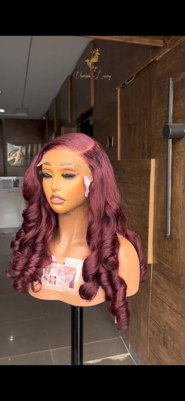 24Inches 300grams Vietnamese Burgundy SDD Bounce Paired with 5by5 HD Lace Closure
